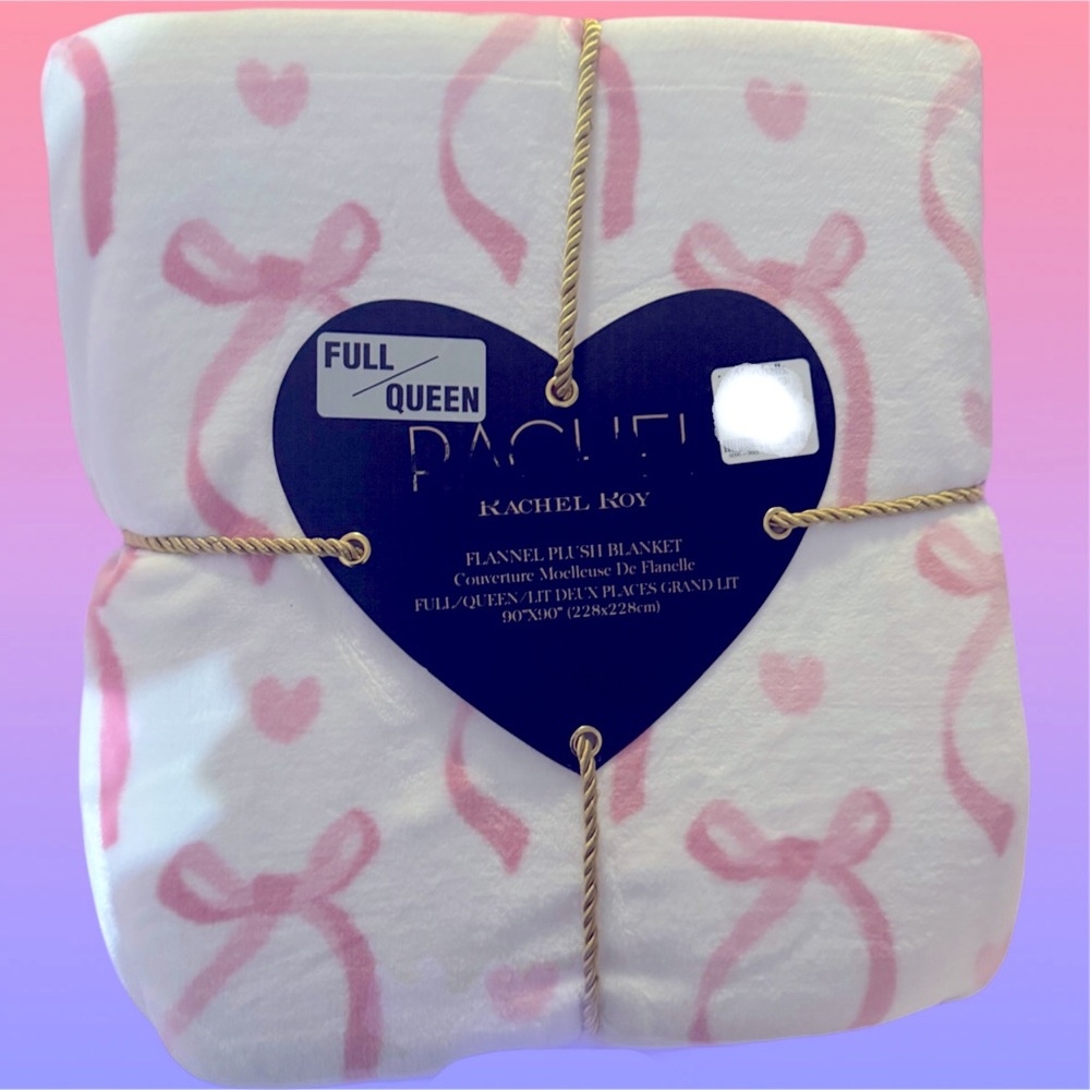 Pastel Bow Coquette Viral Blanket Throw Plush Rachel Roy Valentine Pinkmas Queen